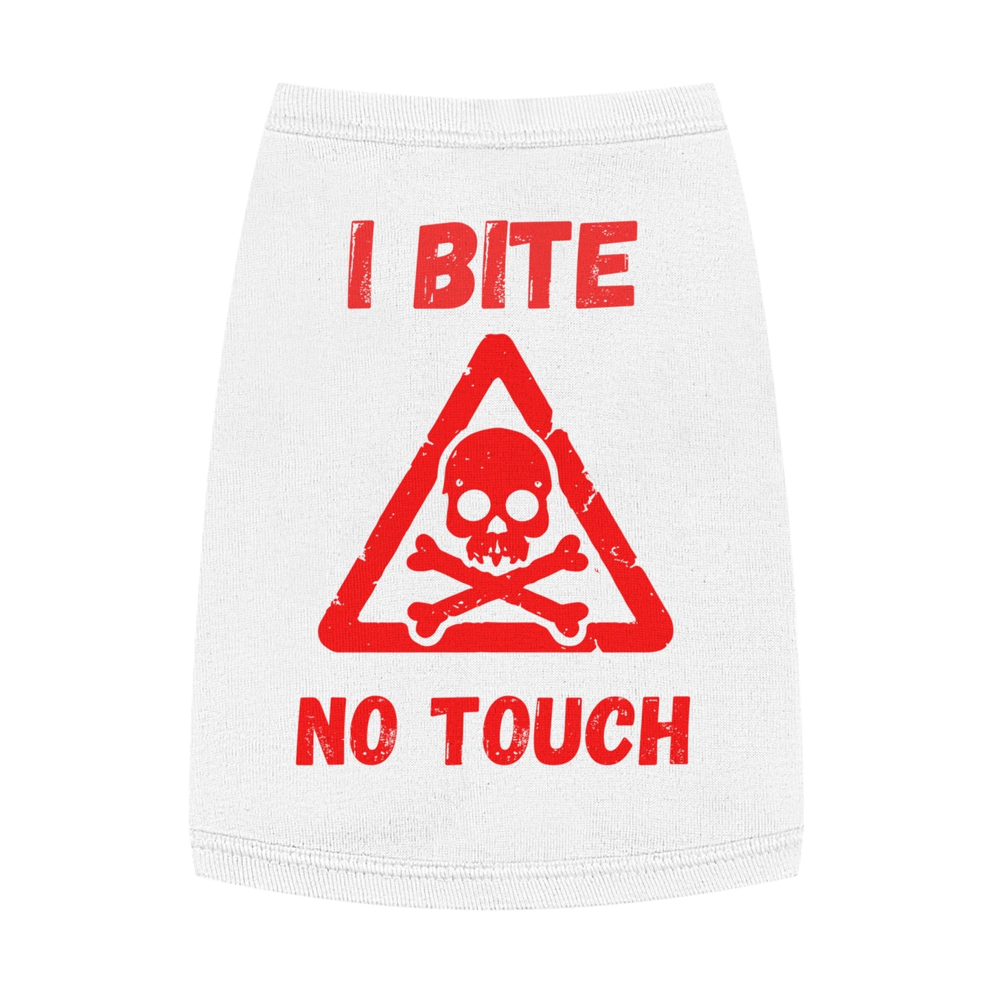 Pet Tank Top — "I Bite No Touch" Red Skull Dog/Cat Warning Shirt