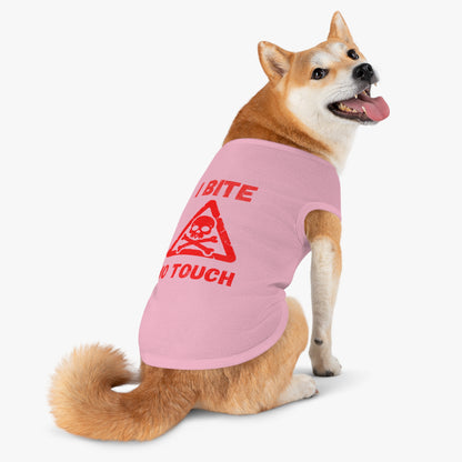 Pet Tank Top — "I Bite No Touch" Red Skull Dog/Cat Warning Shirt