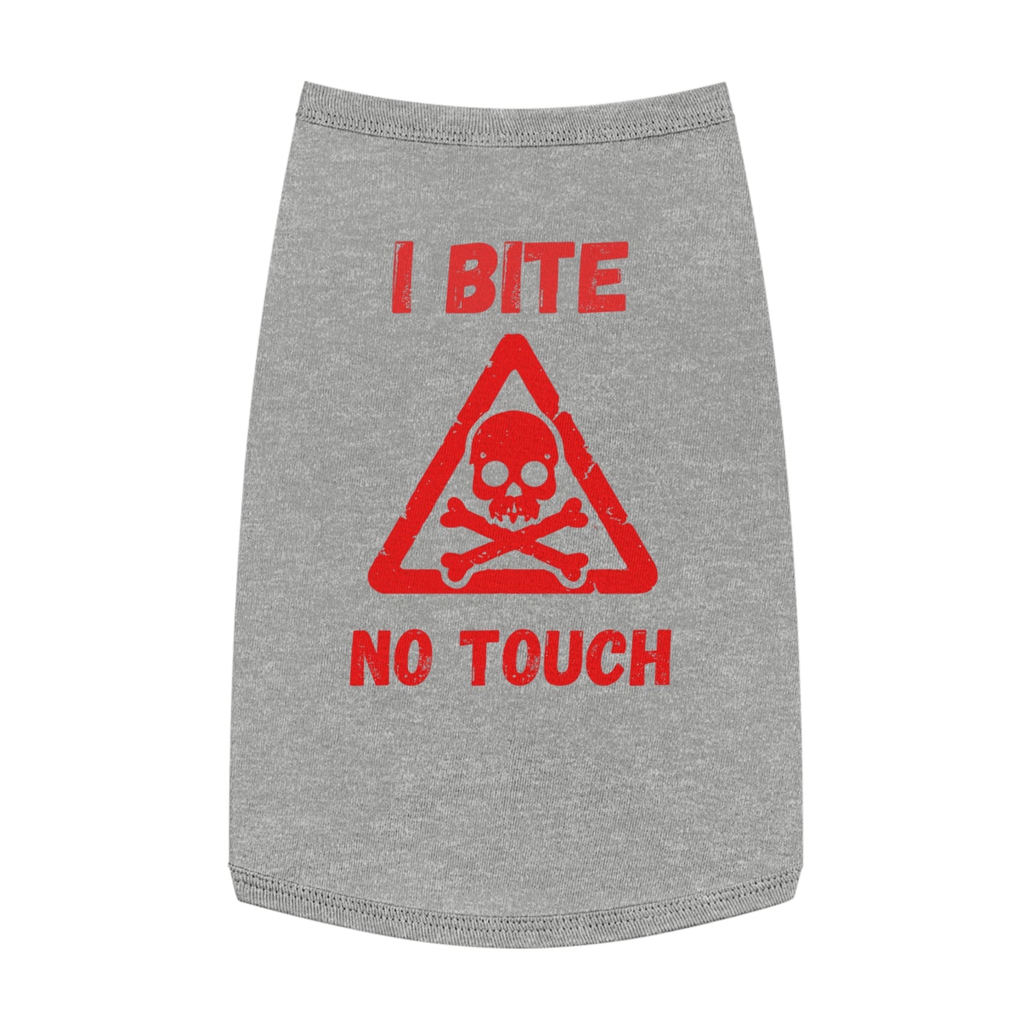 Pet Tank Top — "I Bite No Touch" Red Skull Dog/Cat Warning Shirt