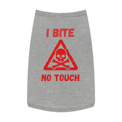 Pet Tank Top — "I Bite No Touch" Red Skull Dog/Cat Warning Shirt