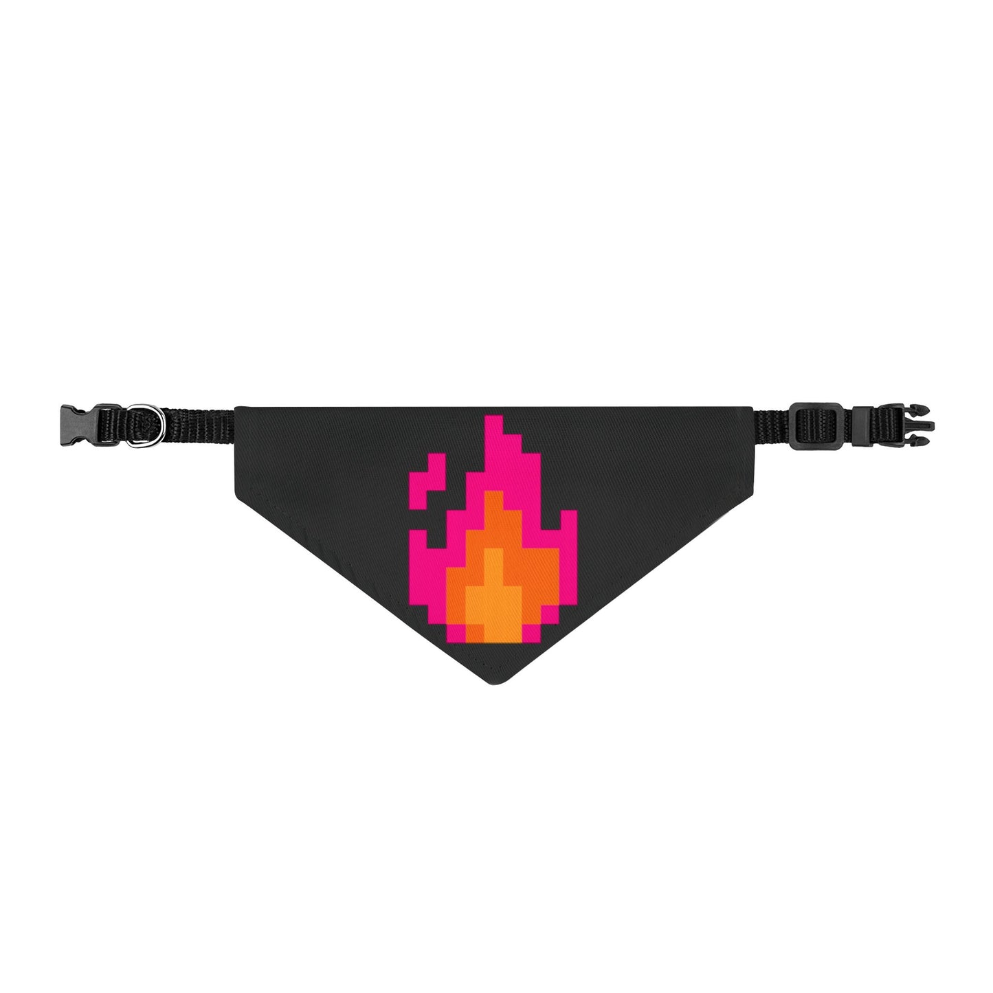 Pixel Flame Clip-On Pet Bandana — Neon Retro Fire Dog & Cat Accessory
