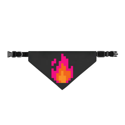Pixel Flame Clip-On Pet Bandana — Neon Retro Fire Dog & Cat Accessory
