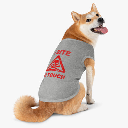 Pet Tank Top — "I Bite No Touch" Red Skull Dog/Cat Warning Shirt