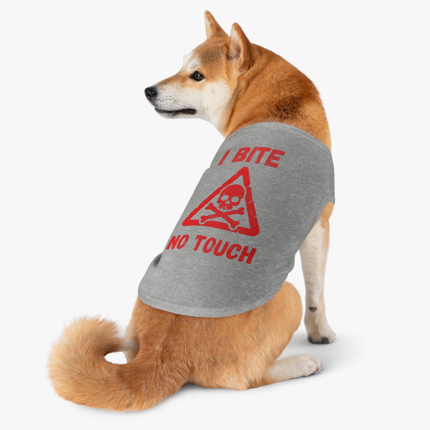 Pet Tank Top — "I Bite No Touch" Red Skull Dog/Cat Warning Shirt
