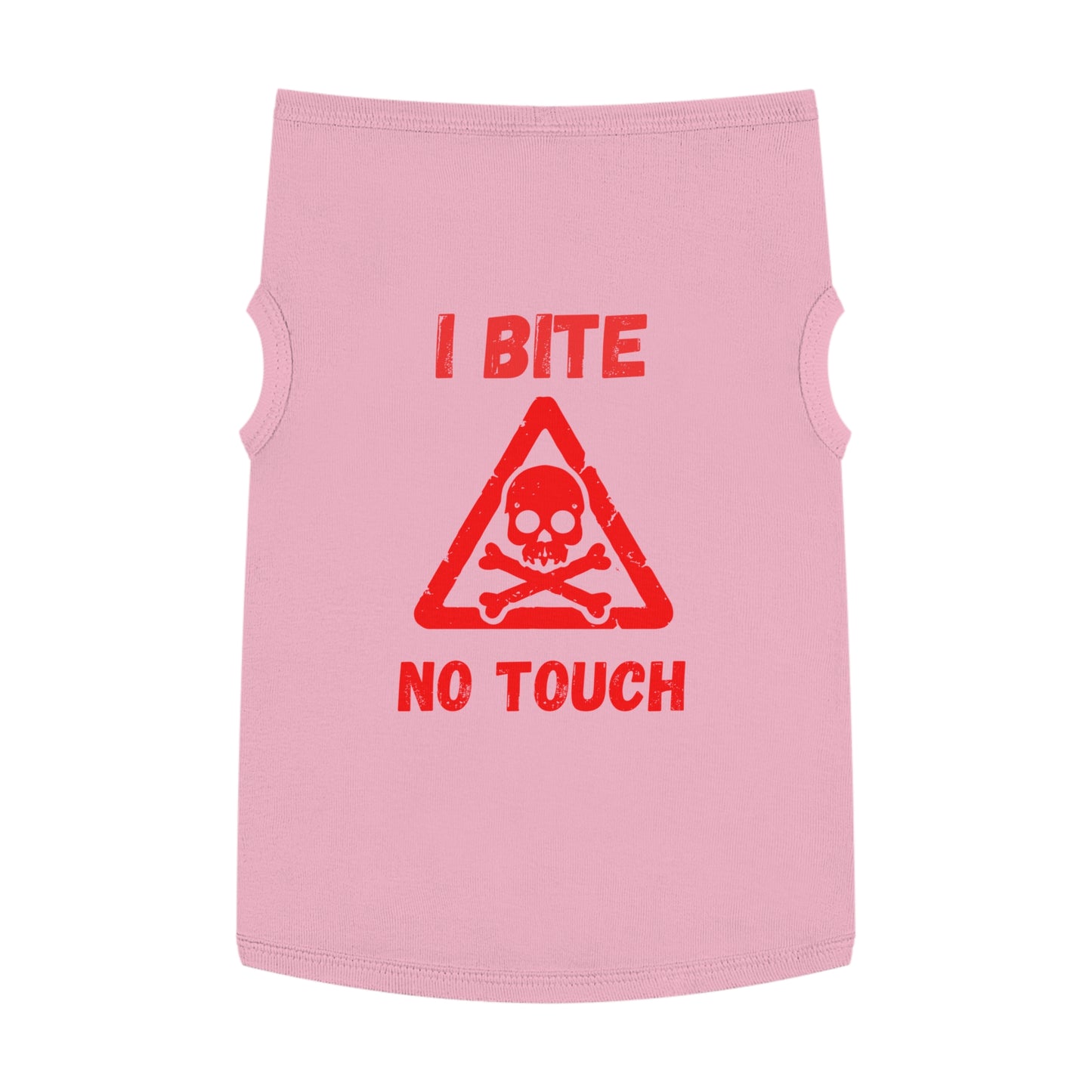Pet Tank Top — "I Bite No Touch" Red Skull Dog/Cat Warning Shirt