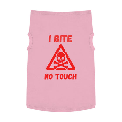 Pet Tank Top — "I Bite No Touch" Red Skull Dog/Cat Warning Shirt