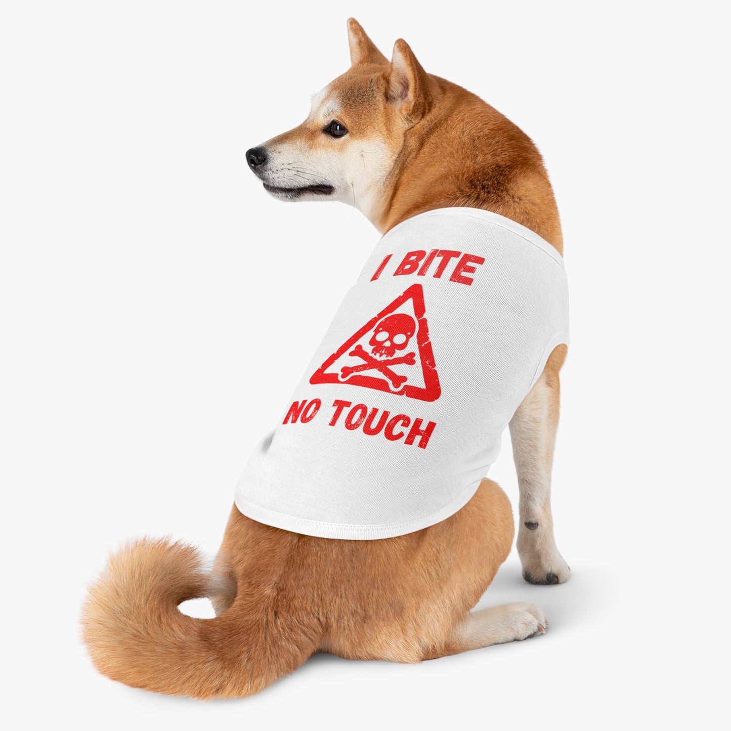 Pet Tank Top — "I Bite No Touch" Red Skull Dog/Cat Warning Shirt