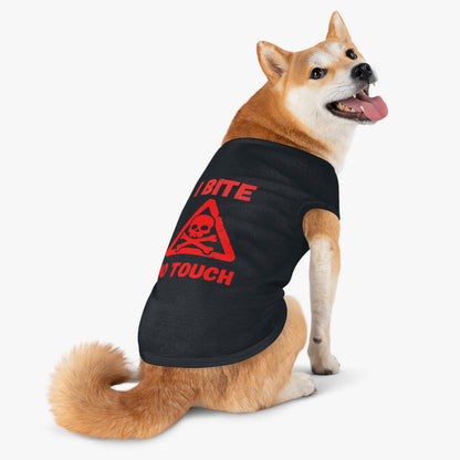 Pet Tank Top — "I Bite No Touch" Red Skull Dog/Cat Warning Shirt