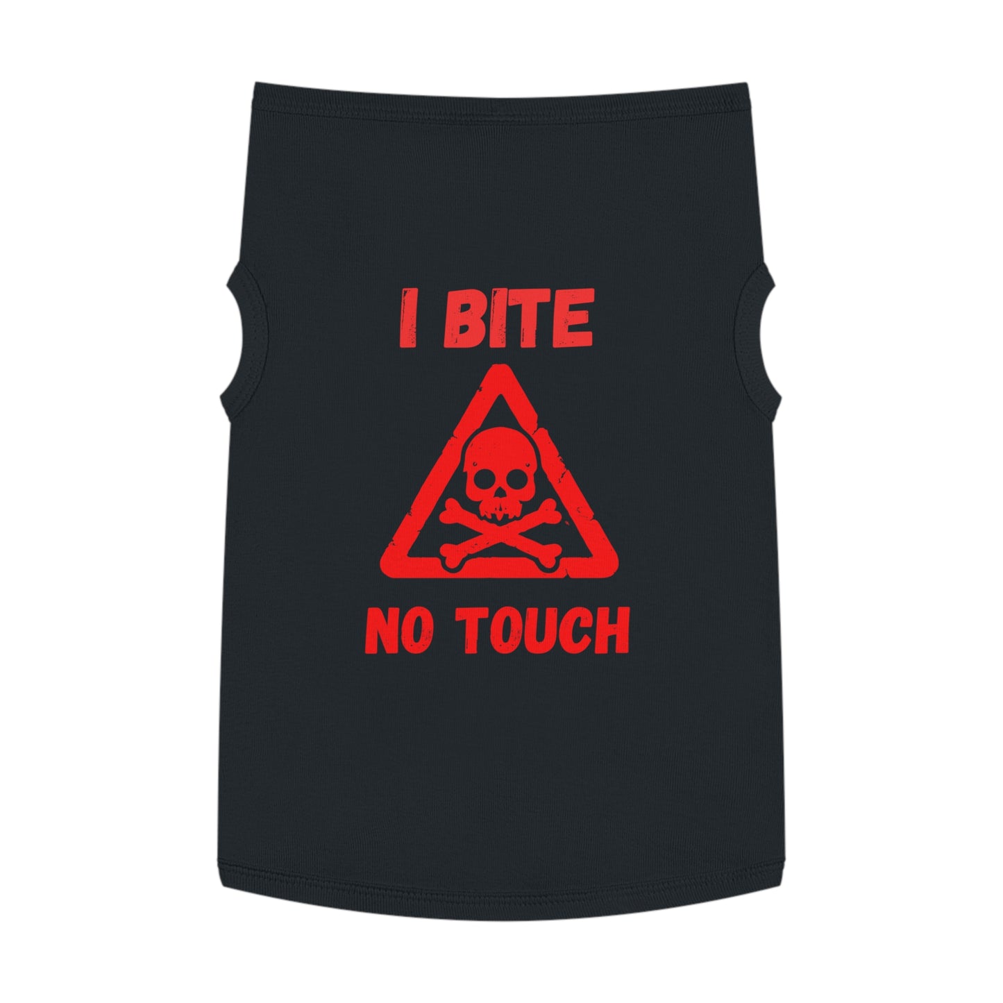 Pet Tank Top — "I Bite No Touch" Red Skull Dog/Cat Warning Shirt