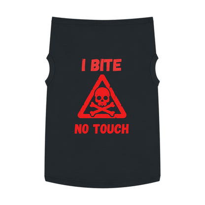 Pet Tank Top — "I Bite No Touch" Red Skull Dog/Cat Warning Shirt