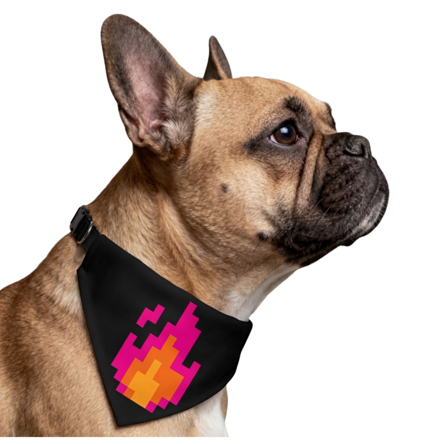 Pixel Flame Clip-On Pet Bandana — Neon Retro Fire Dog & Cat Accessory