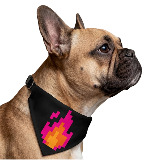 Pixel Flame Clip-On Pet Bandana — Neon Retro Fire Dog & Cat Accessory