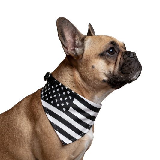 American Flag Clip-On Pet Bandana – Black & White Patriotic Collar Accessory