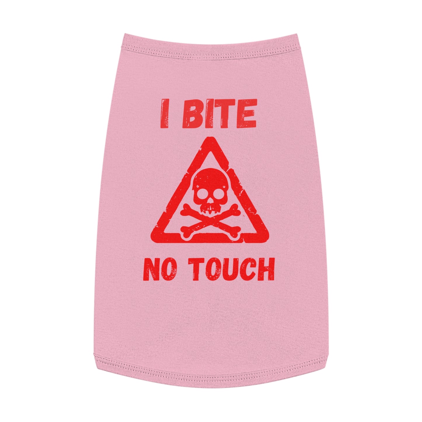 Pet Tank Top — "I Bite No Touch" Red Skull Dog/Cat Warning Shirt