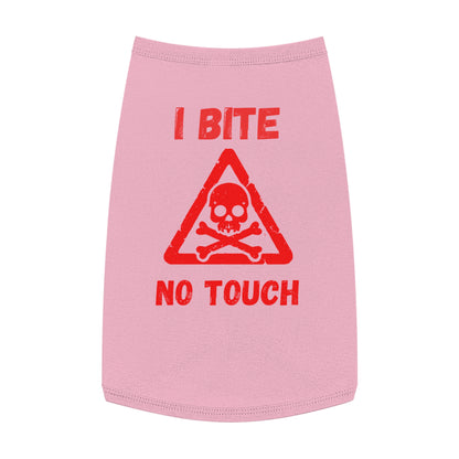 Pet Tank Top — "I Bite No Touch" Red Skull Dog/Cat Warning Shirt