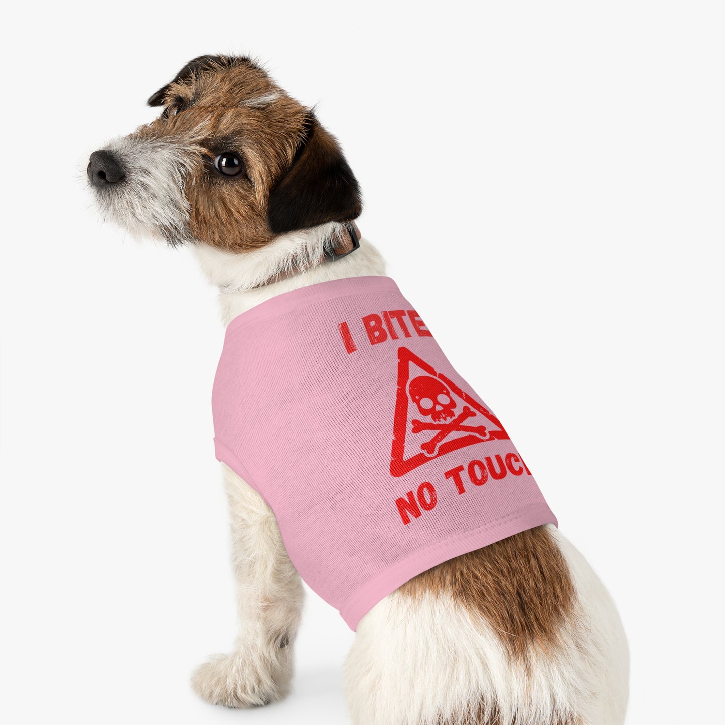 Pet Tank Top — "I Bite No Touch" Red Skull Dog/Cat Warning Shirt