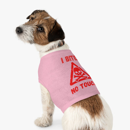 Pet Tank Top — "I Bite No Touch" Red Skull Dog/Cat Warning Shirt