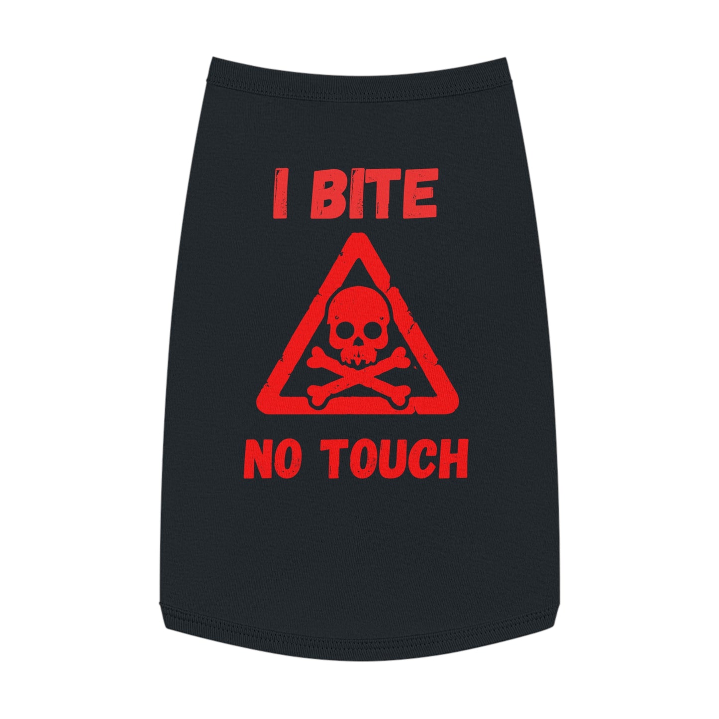 Pet Tank Top — "I Bite No Touch" Red Skull Dog/Cat Warning Shirt