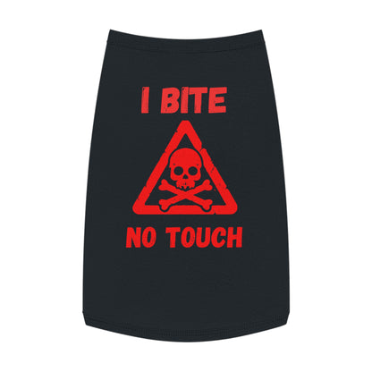 Pet Tank Top — "I Bite No Touch" Red Skull Dog/Cat Warning Shirt