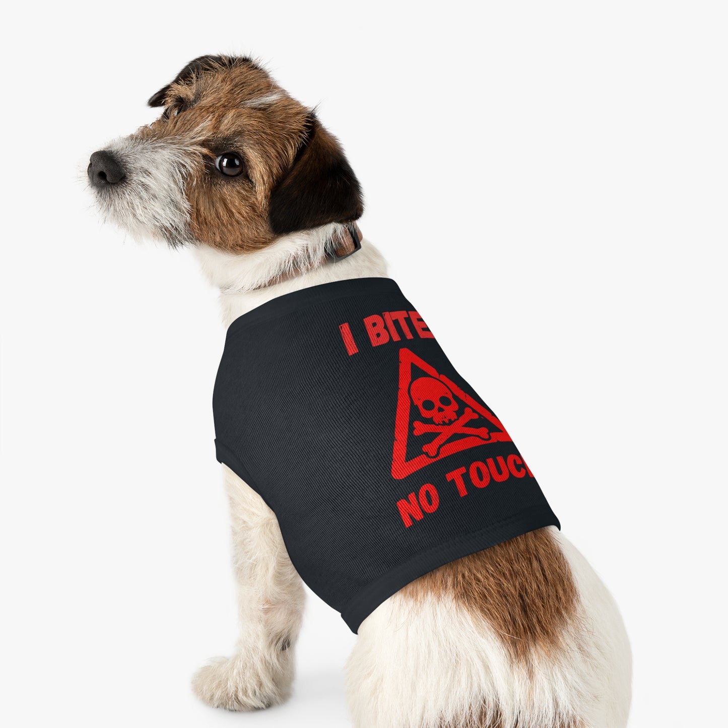 Pet Tank Top — "I Bite No Touch" Red Skull Dog/Cat Warning Shirt