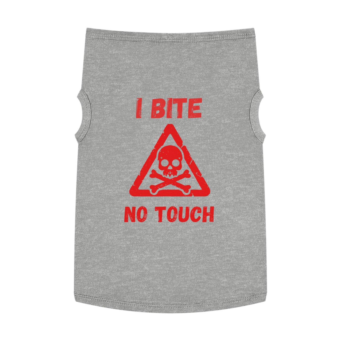 Pet Tank Top — "I Bite No Touch" Red Skull Dog/Cat Warning Shirt