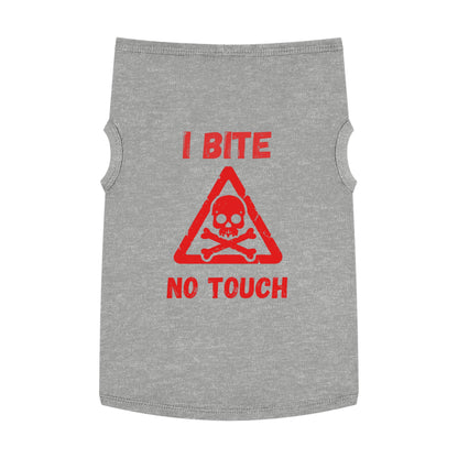 Pet Tank Top — "I Bite No Touch" Red Skull Dog/Cat Warning Shirt
