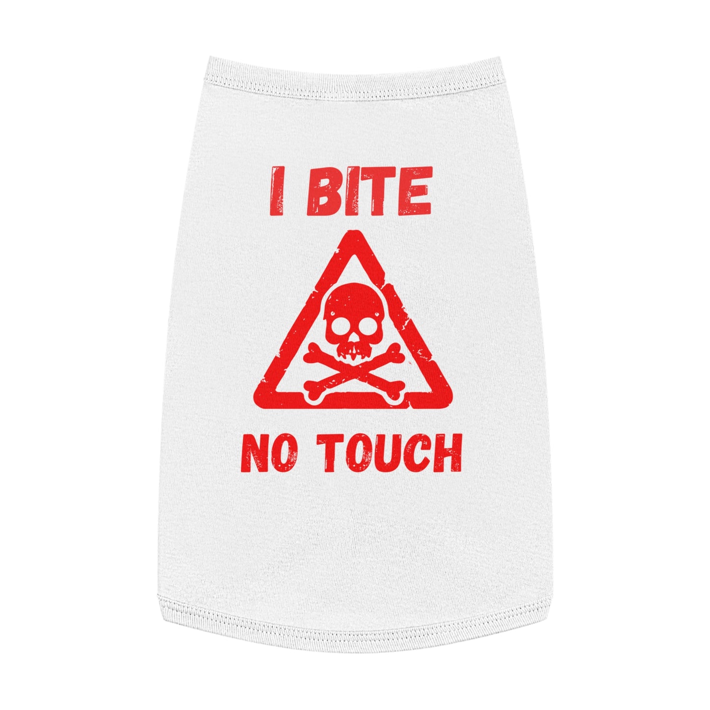 Pet Tank Top — "I Bite No Touch" Red Skull Dog/Cat Warning Shirt