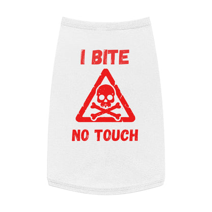 Pet Tank Top — "I Bite No Touch" Red Skull Dog/Cat Warning Shirt