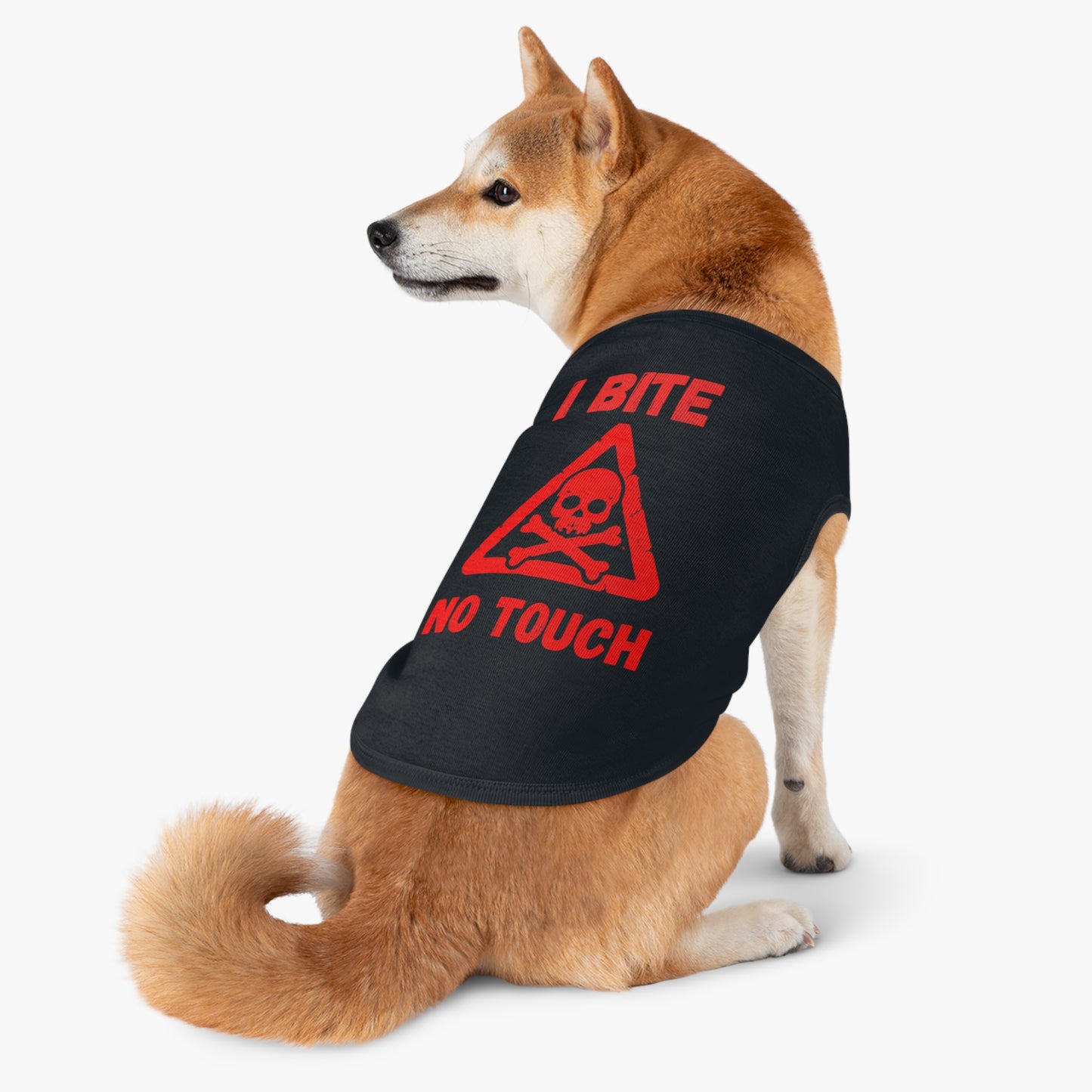 Pet Tank Top — "I Bite No Touch" Red Skull Dog/Cat Warning Shirt