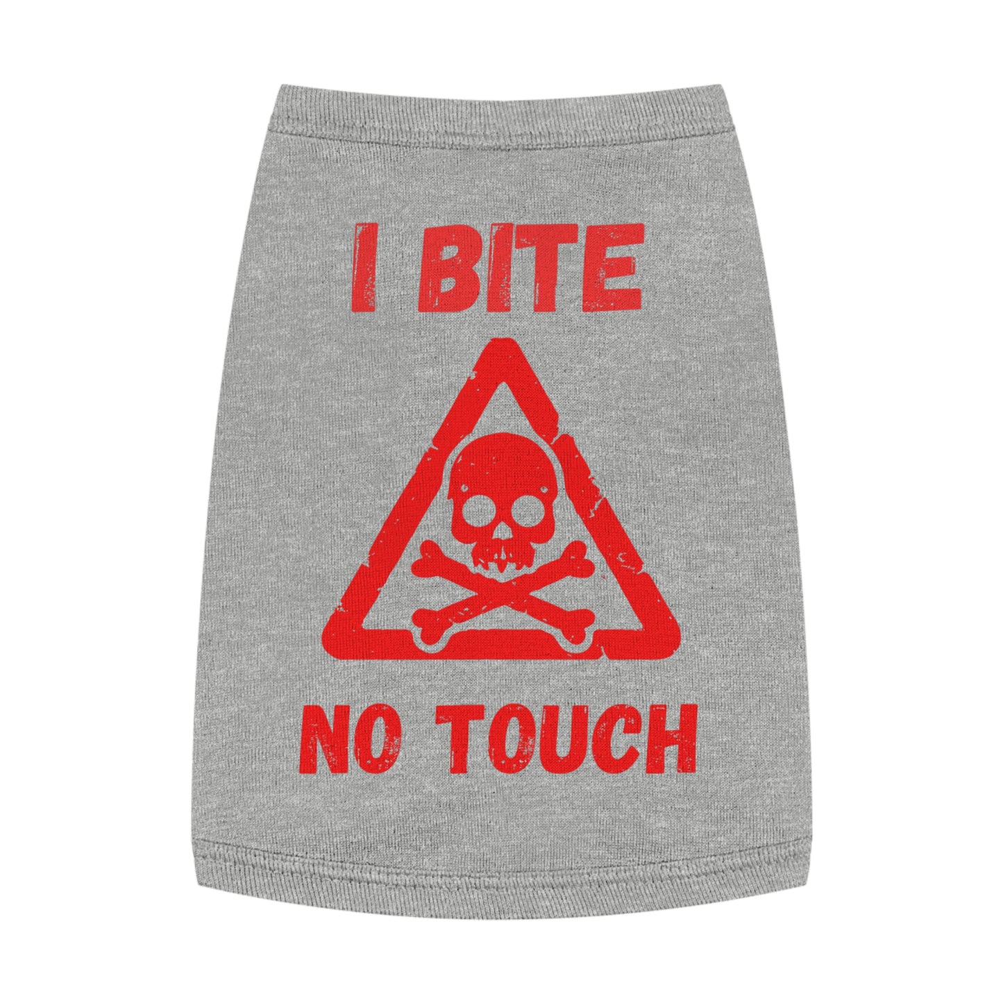 Pet Tank Top — "I Bite No Touch" Red Skull Dog/Cat Warning Shirt