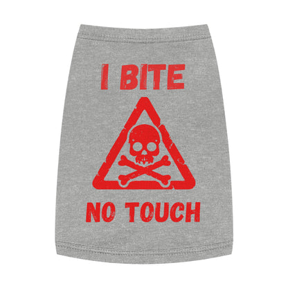 Pet Tank Top — "I Bite No Touch" Red Skull Dog/Cat Warning Shirt