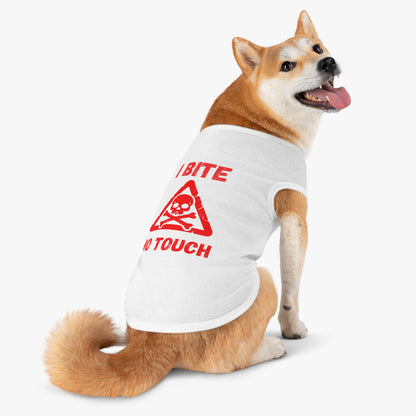 Pet Tank Top — "I Bite No Touch" Red Skull Dog/Cat Warning Shirt