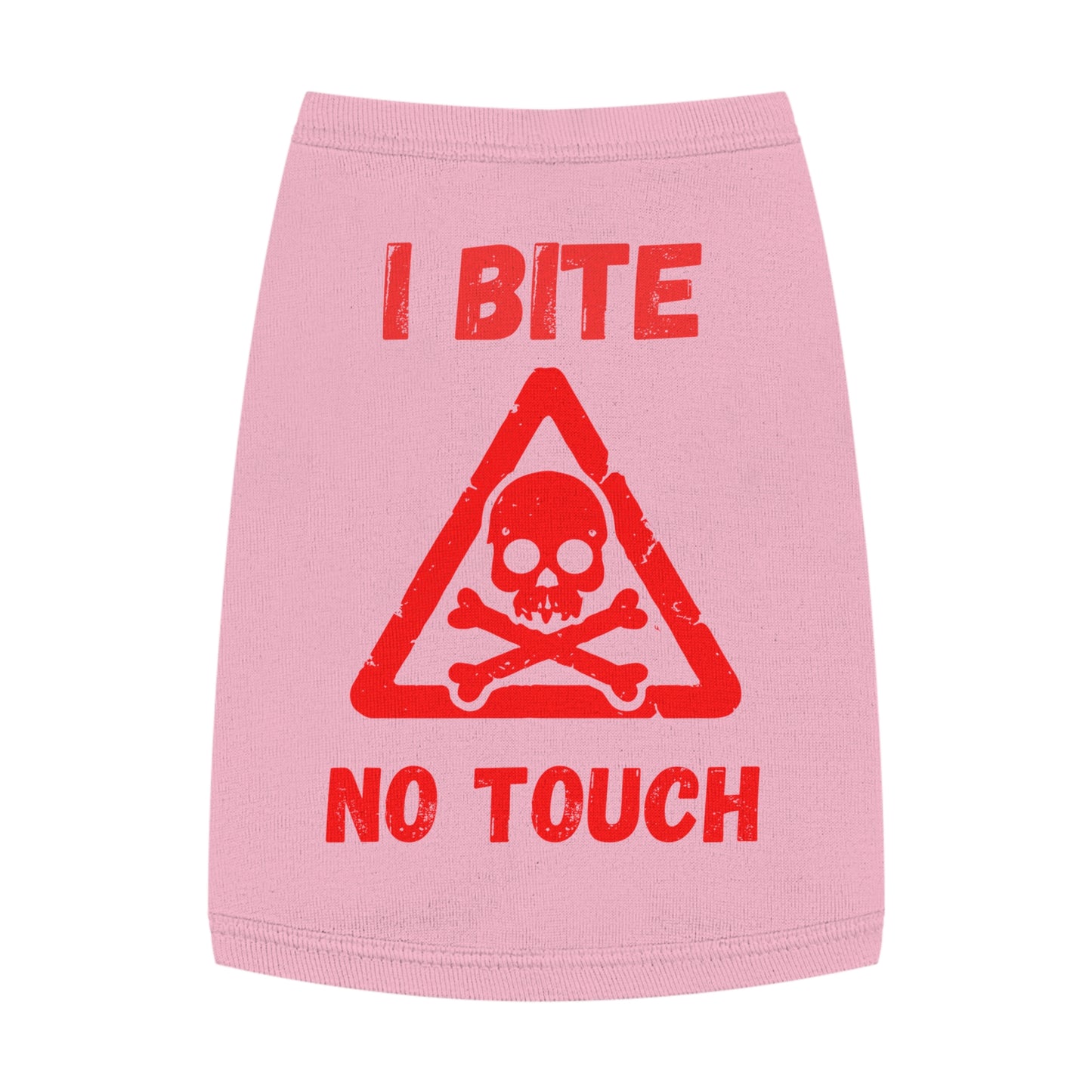 Pet Tank Top — "I Bite No Touch" Red Skull Dog/Cat Warning Shirt