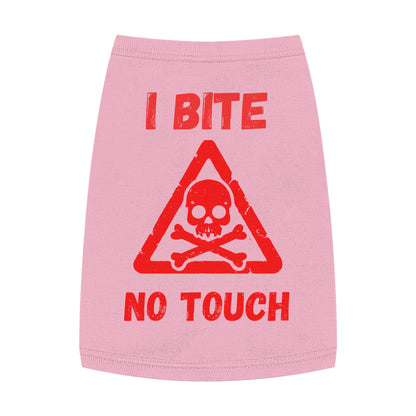Pet Tank Top — "I Bite No Touch" Red Skull Dog/Cat Warning Shirt