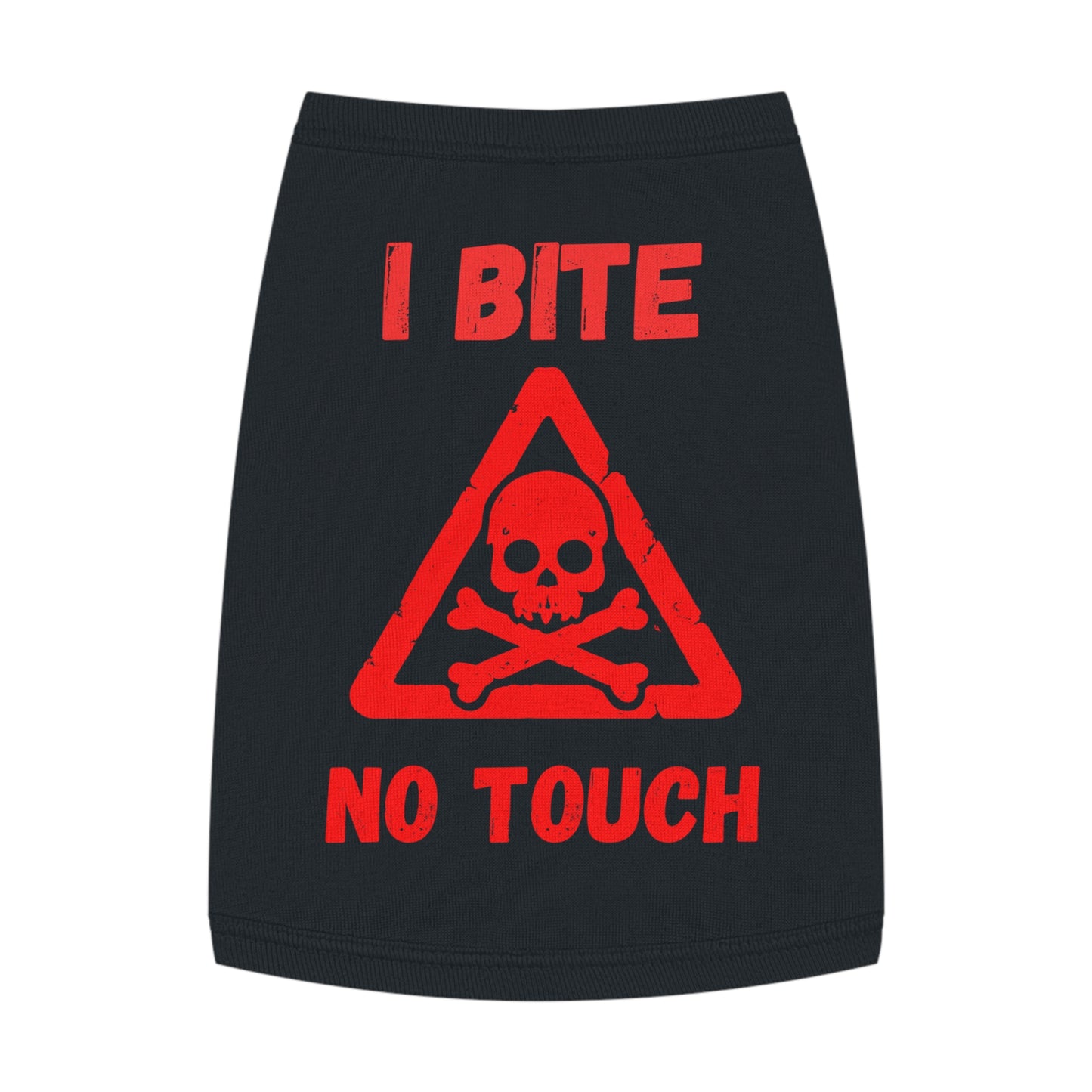 Pet Tank Top — "I Bite No Touch" Red Skull Dog/Cat Warning Shirt