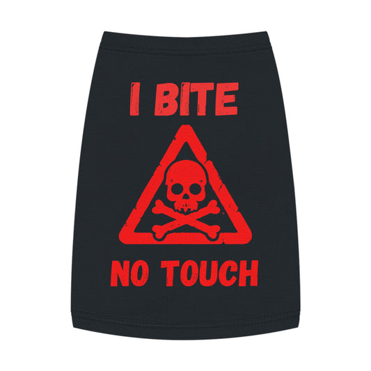 Pet Tank Top — "I Bite No Touch" Red Skull Dog/Cat Warning Shirt