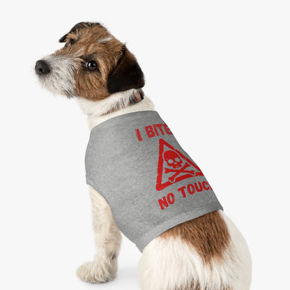 Pet Tank Top — "I Bite No Touch" Red Skull Dog/Cat Warning Shirt