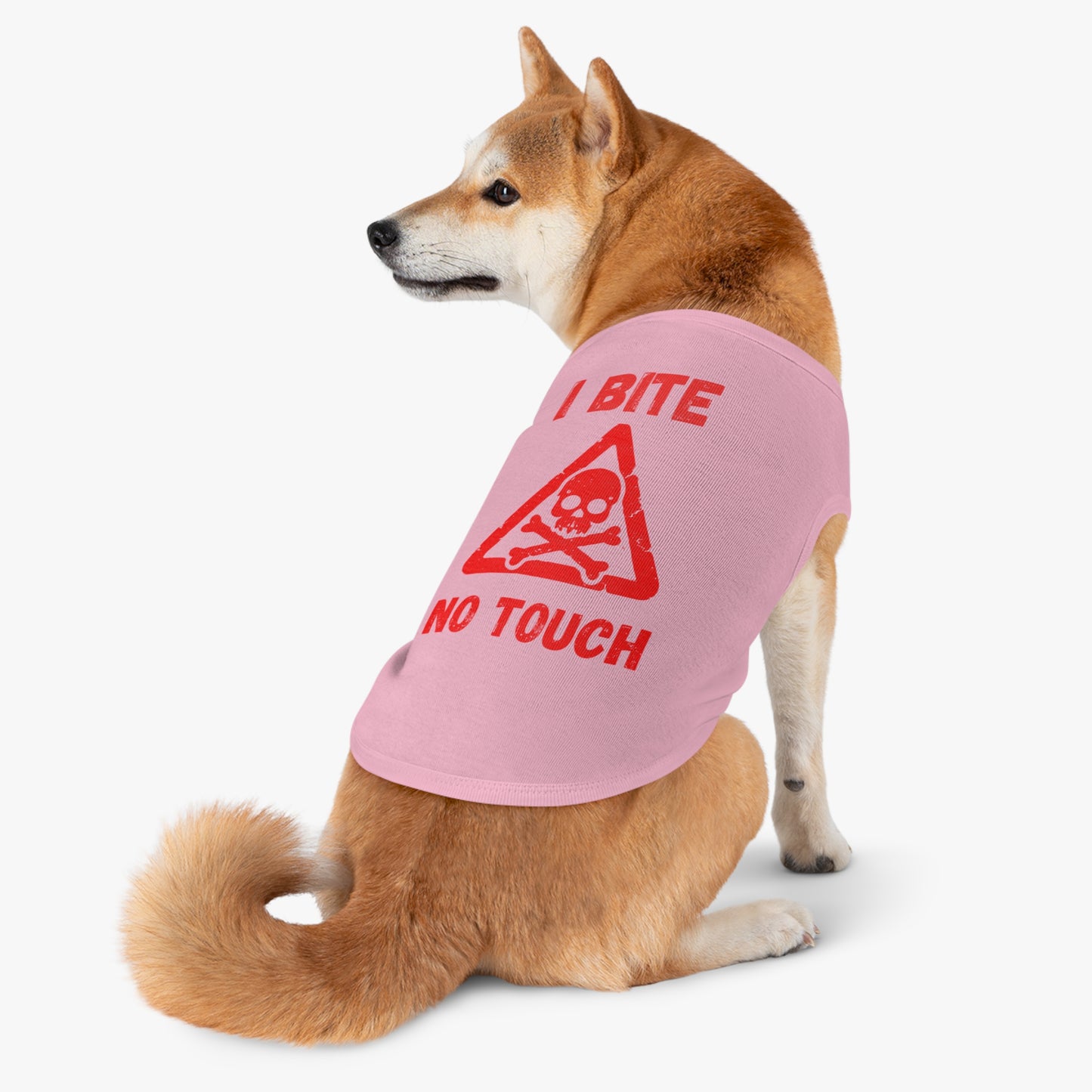 Pet Tank Top — "I Bite No Touch" Red Skull Dog/Cat Warning Shirt