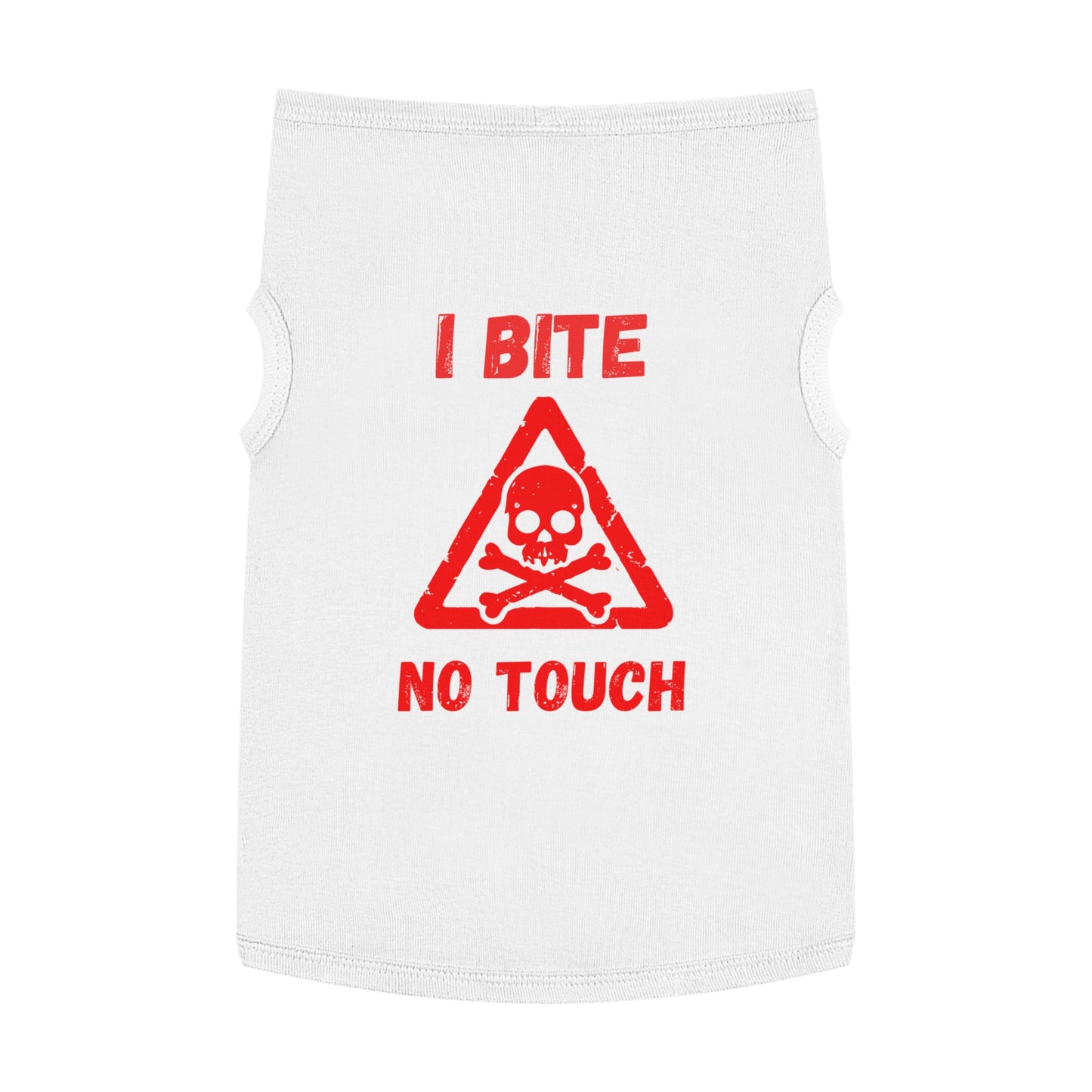 Pet Tank Top — "I Bite No Touch" Red Skull Dog/Cat Warning Shirt