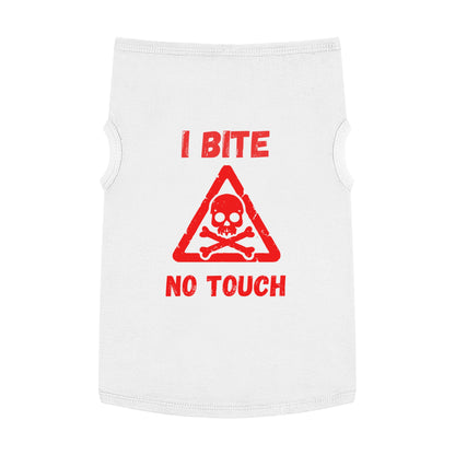 Pet Tank Top — "I Bite No Touch" Red Skull Dog/Cat Warning Shirt