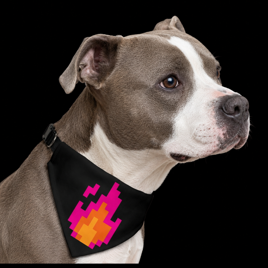 Pixel Flame Clip-On Pet Bandana — Neon Retro Fire Dog & Cat Accessory