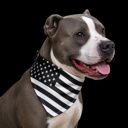 American Flag Clip-On Pet Bandana – Black & White Patriotic Collar Accessory
